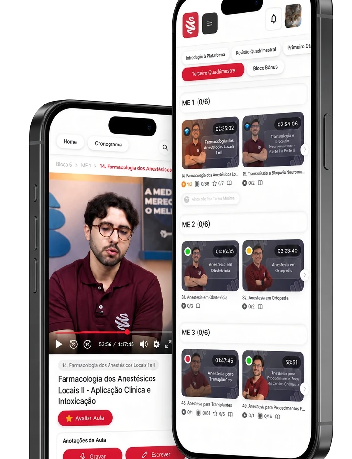 Aplicativo MedCof Anest com as aulas baixadas no celular